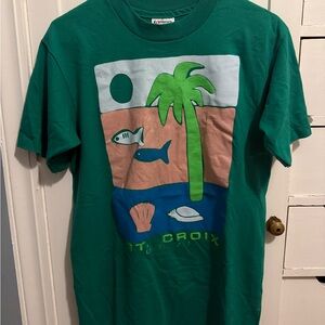 Old School St. Croix USVI Green Graphic T-Shirt with Tropical Design
